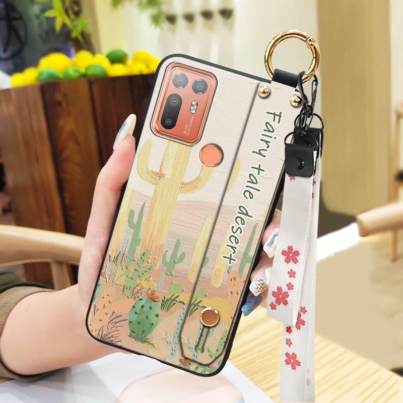 Back Cover Protective Phone Case For HTC Desire 20 Plus/D20+ Lanyard Kickstand Silicone Wrist Strap Oil Painting Ring