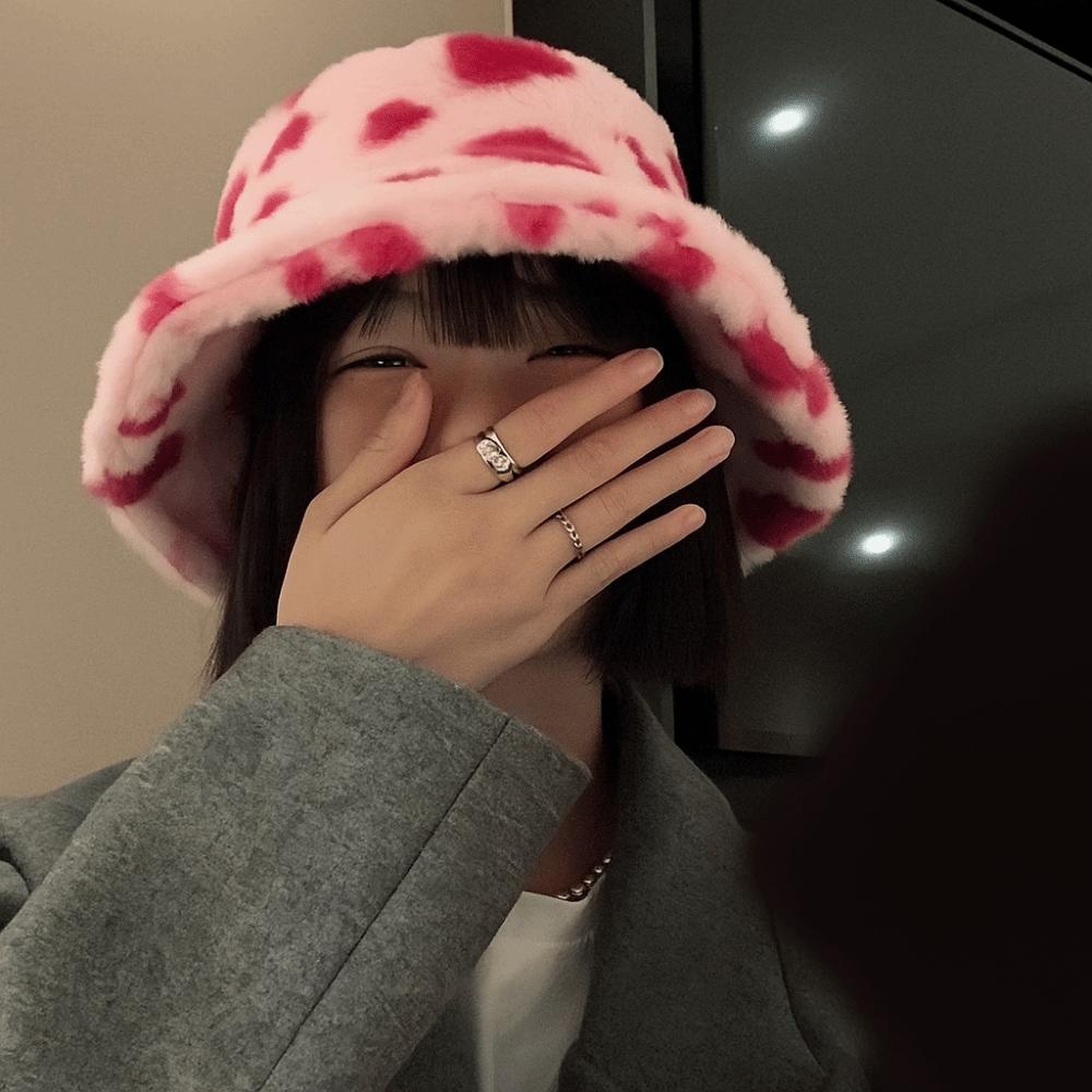 Faux Fur Love Heart Bucket Hat Thicken Winter Plush Hat Retro Plush Fisherman Hat  Autumn