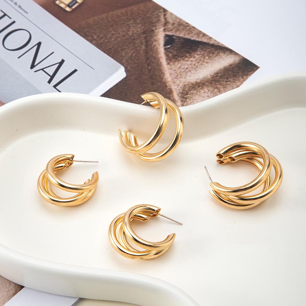 European & American Geometric Alloy C-Shaped Circle Earrings - Trendy Fashion Statement Jewelry