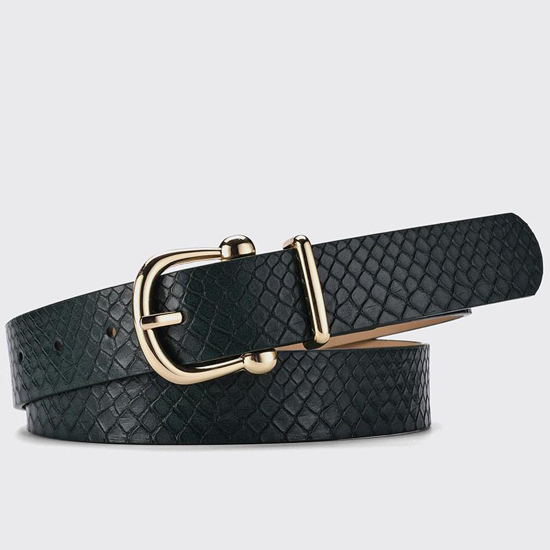Leather Chic Pu Snake Texture Womens Belt Featuring Durable Alloy Buckle For Stylish Outfits