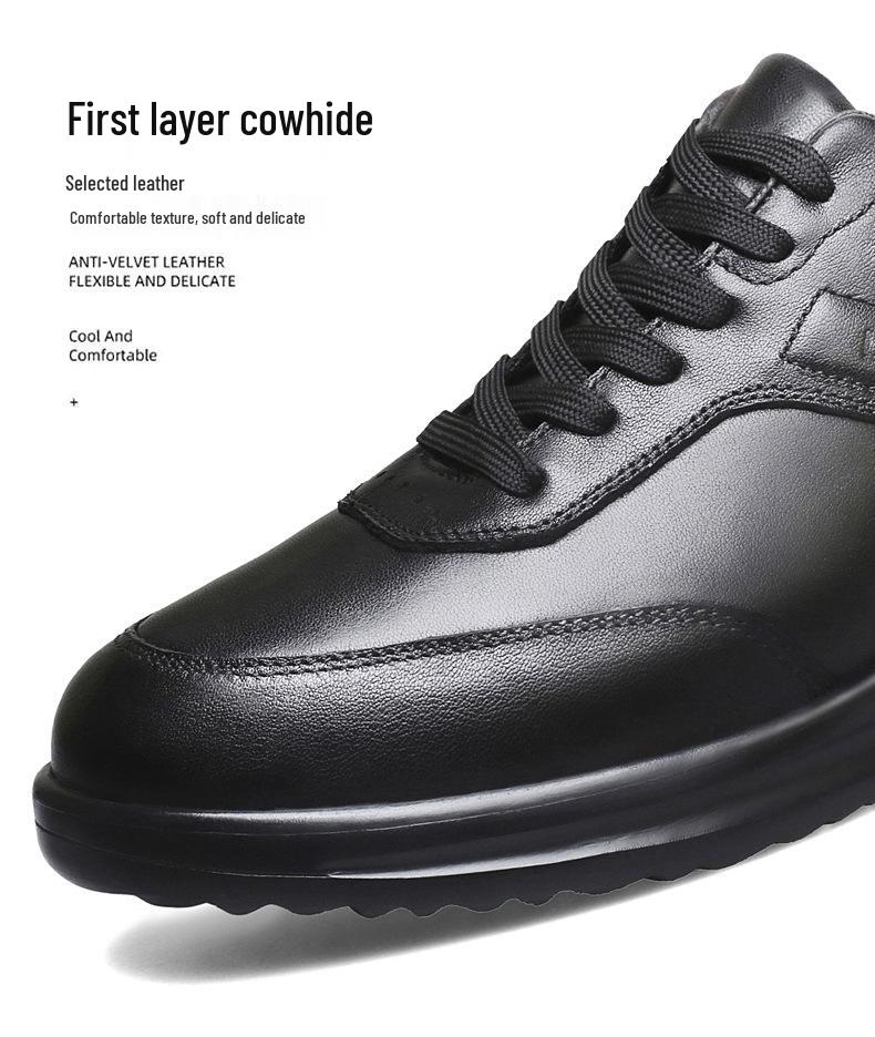 Men's Black Genuine Leather Soft Sole Lace-up Casual Breathable Business Shoes