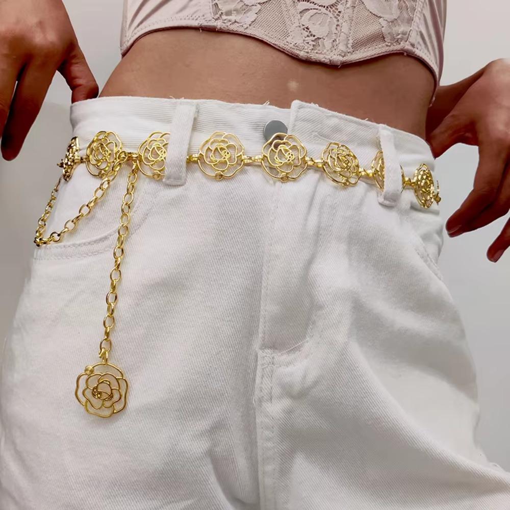 Rose Flower Waist Chain Adjustable Skirt Decoration Belt Fashion Flower Chain Belt  Women