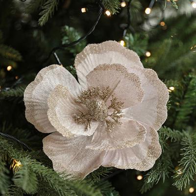 18CM Christmas Glitter Flower Hanging DIY Sequins Xmas Flower Realistic Simulation Christmas Tree Decorations
