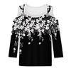 Damen Casual Shirt Bluse Print V-Ausschnitt Sexy Cold Shoulder 3/4 Ärmel Top