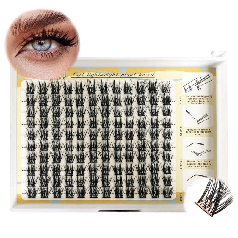 Soft Synthetic False Eyelashes 120 Individual Clusters 10 Rows Natural Volume Look Beginners