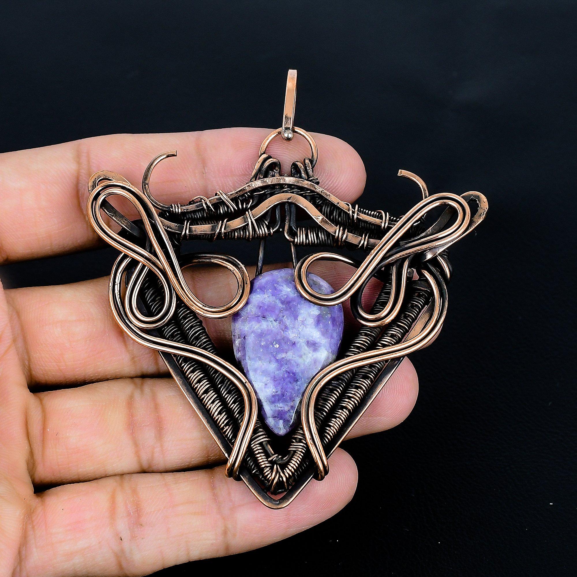 

Lepidolite Pendant, 999 Copper Wire Wrapped Gemstone Jewelry, Handmade Pendant, For Thanksgiving 2.55 inches