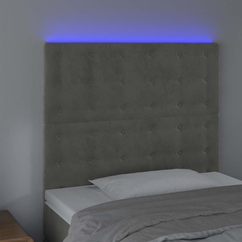 vidaXL LED Headboard Light Grey 100x5x118/128 Cm Velvet