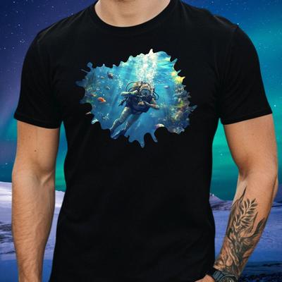 Mens Diving Underwater Motif Cotton T-Shirt Size XS To 5XL-