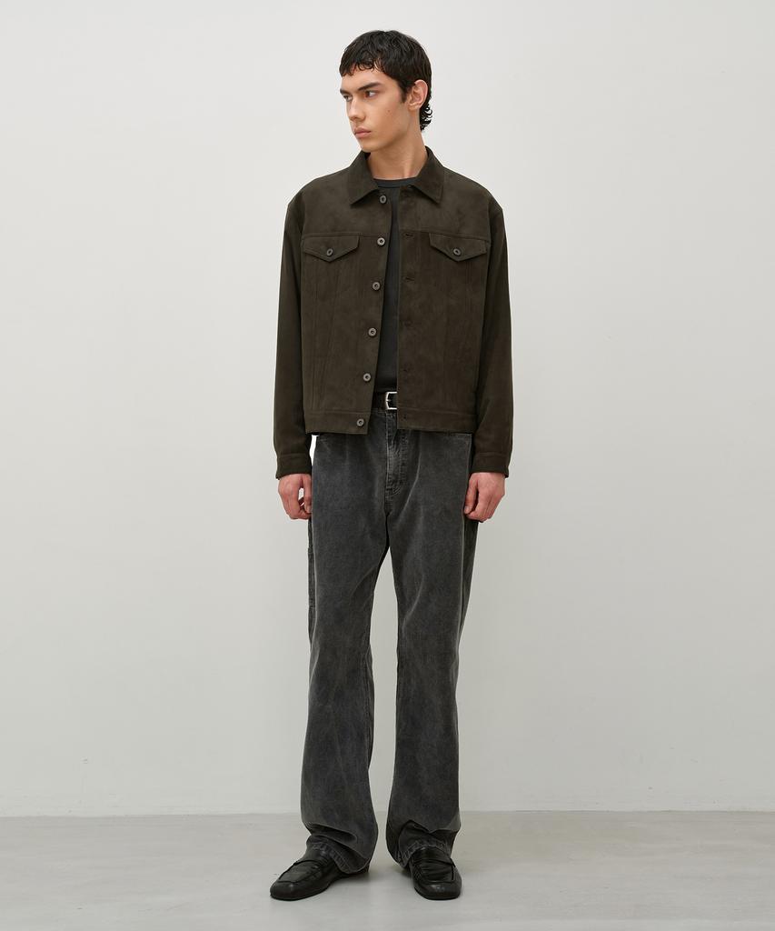 INSILENCE Four Suede Trucker Jacket Olive Brown
