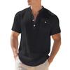 Linen Men's T-Shirt Loose-Fit Casual Workwear Commuter Menswear Short-Sleeved Henley Pocket Shirt