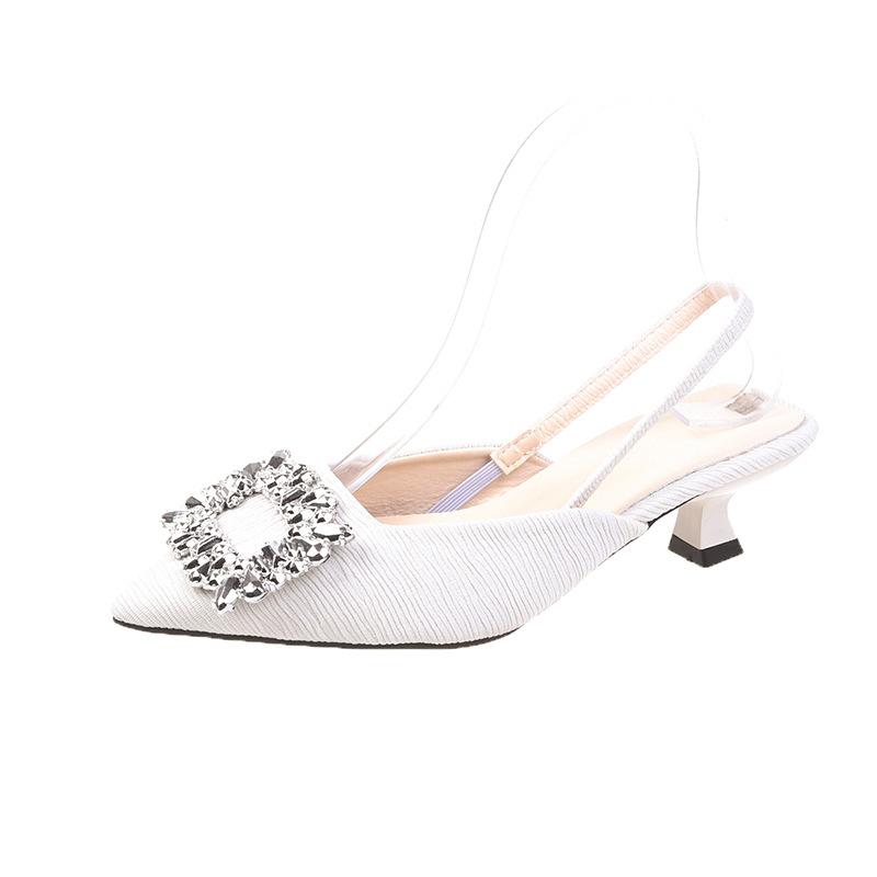 

Baotou sandals women s thin heels 2025 autumn new rhinestone square buckle fairy wind back empty French high heel pointed single shoes 35