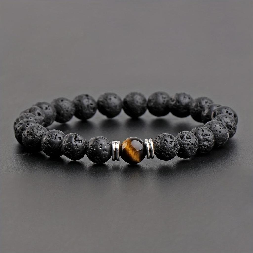 Unisex Tiger Eye & White Turquoise Beaded Bracelet