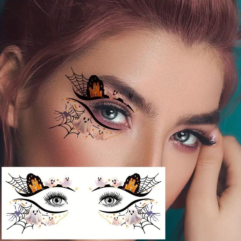 10pcs/set Halloween Eye Tattoo Stickers Colorful Pumpkin Ghost Spider  Pattern Fake Tattoo for Halloween Party Face Makeup