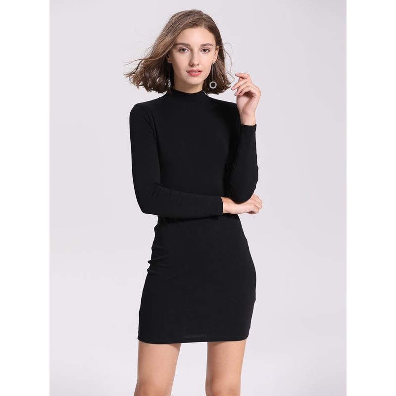 Fashion Elegant Half Turtleneck Knitting Pure Cotton Long Sleeves Dress Female 2025 Early Autumn New Arrival Silm Slimming Base Skirt