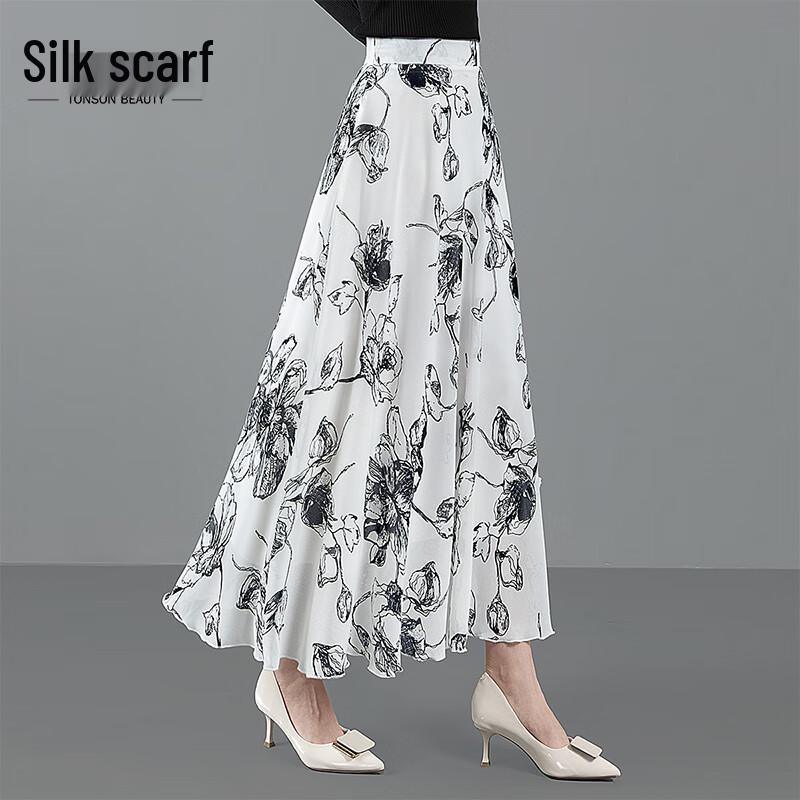 High-Waisted Ink Wash A-Line Midi Skirt S