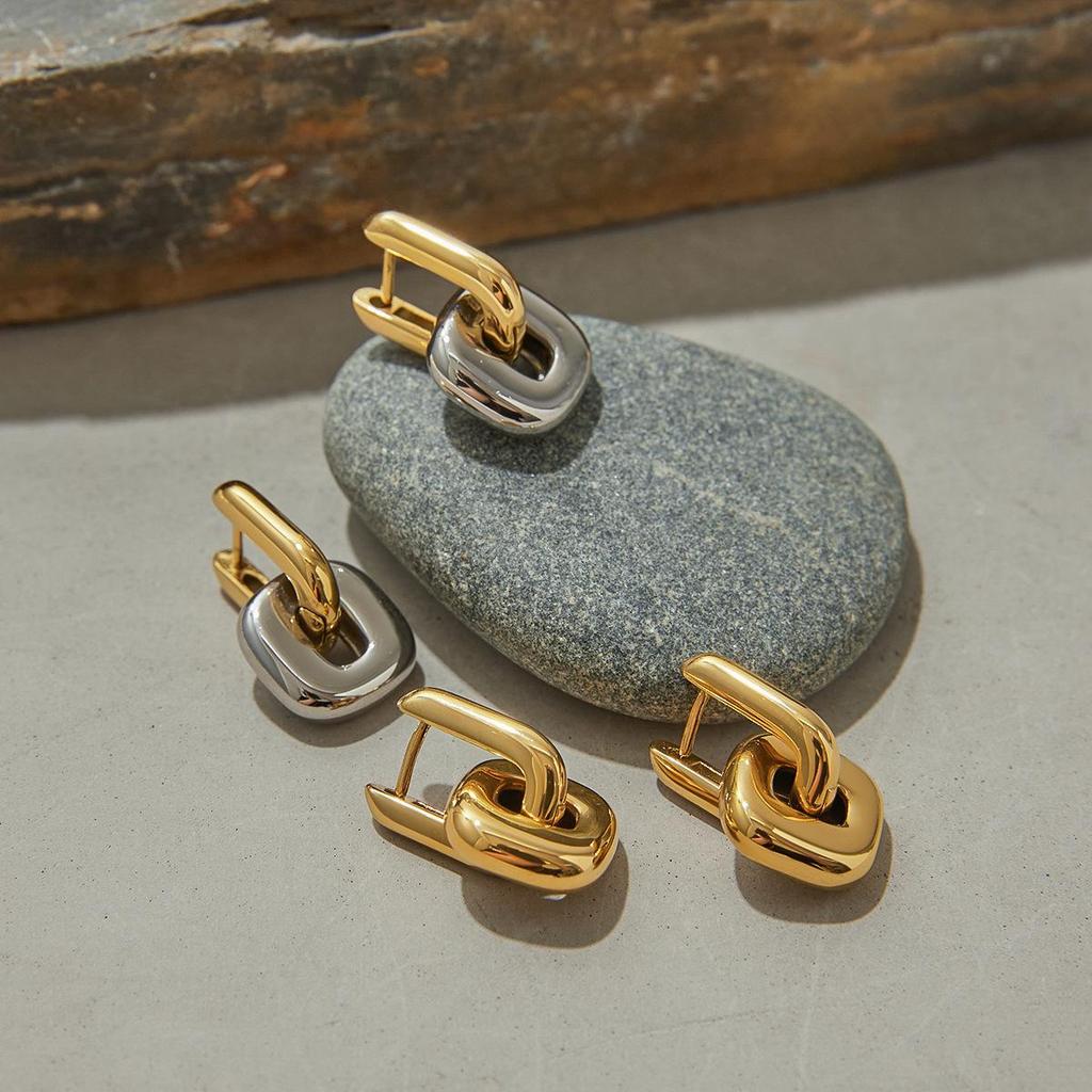 Jieding European & American Color Block Stainless Steel Stud Earrings - Light Luxury Titanium Jewelry