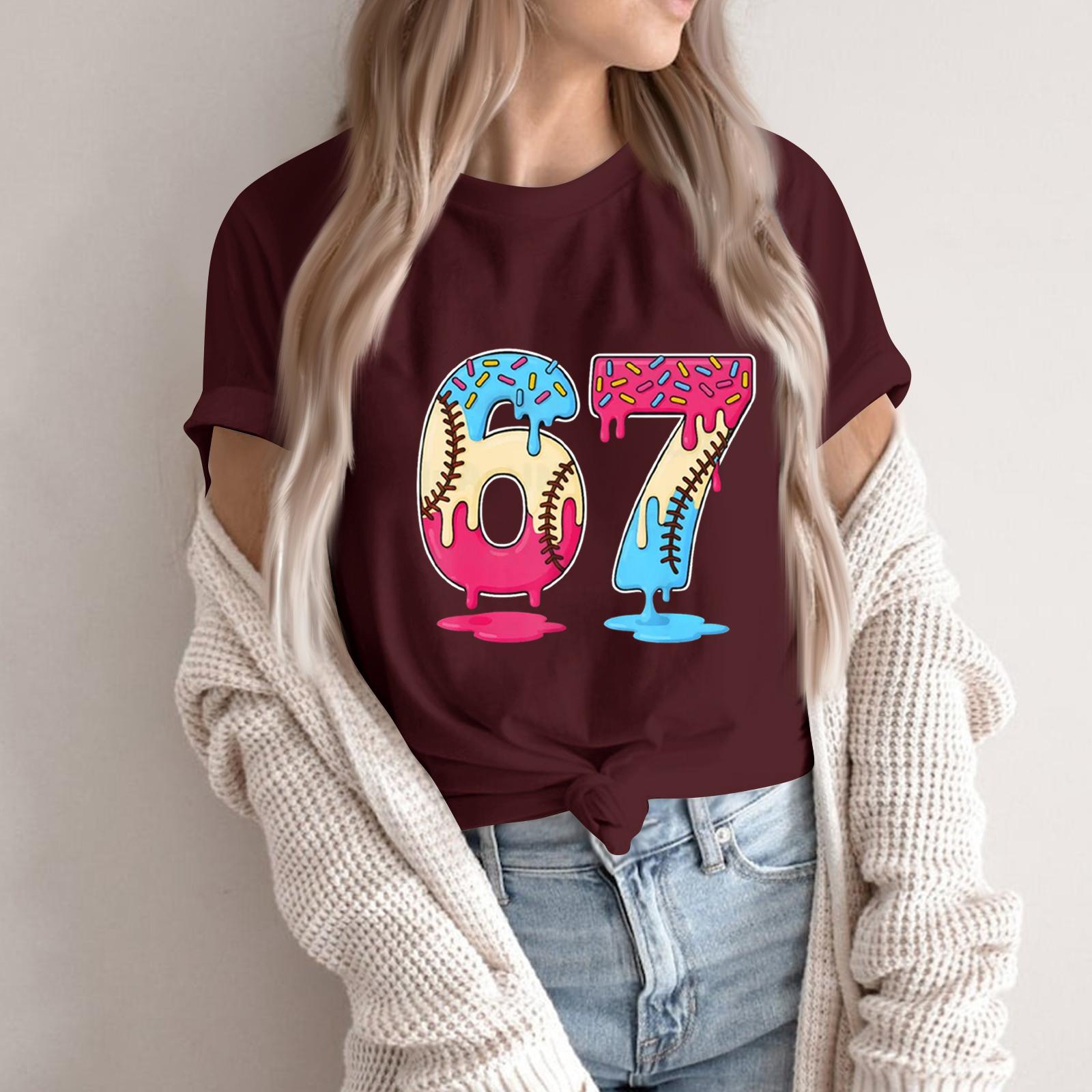 

Women s Fashionable Casual Short Sleeved Printed T-Shirt Round Neck Top S