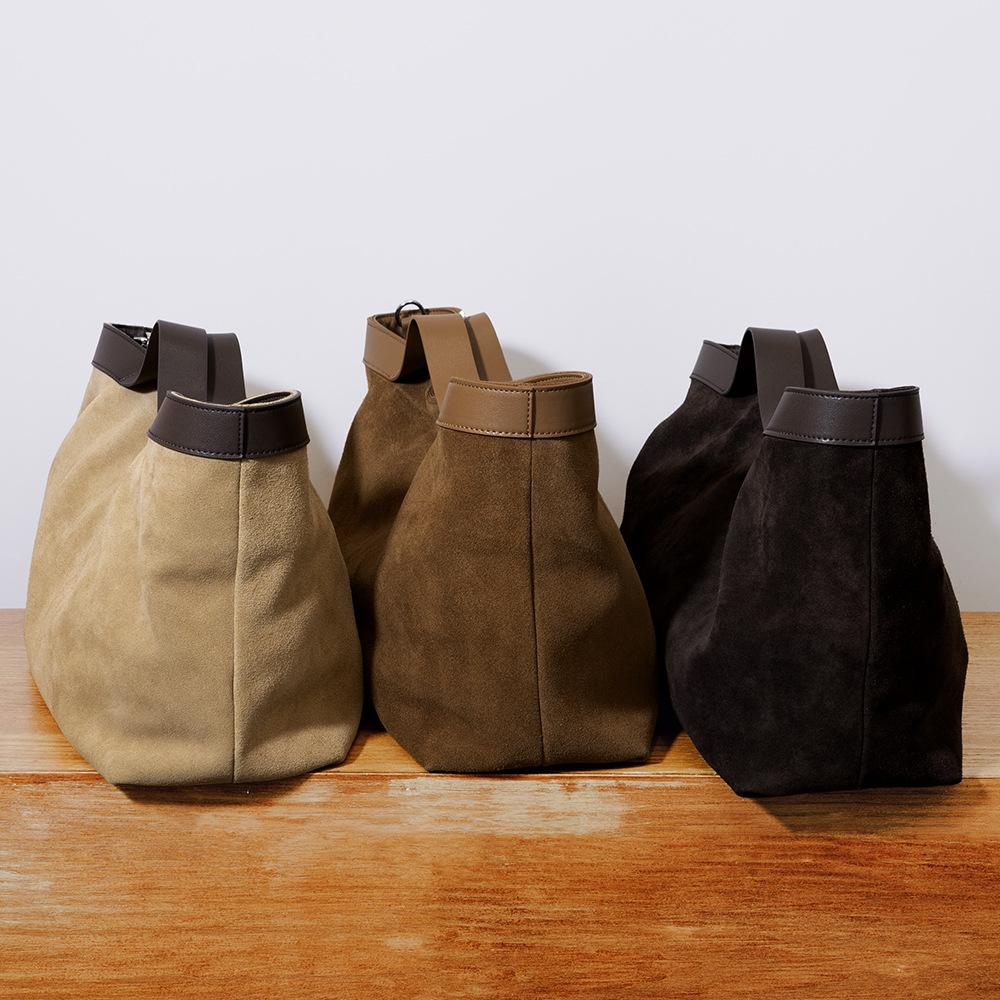 2026 Fall Winter New Suede Leather Tote Bag Unique Vintage Large Capacity Shoulder Crossbody Handheld Bag Durable Women Handbag