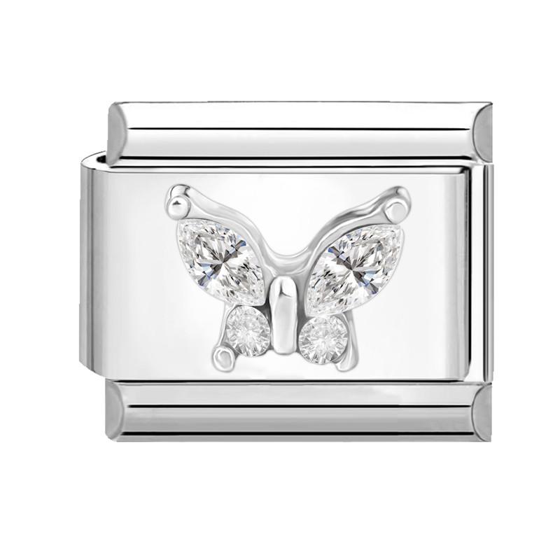 Zircone Brillante Farfalla Fiocco Cuore Link Charm Italiani Adatti per Bracciale in Acciaio Inossidabile da 9mm Gioielli da Donna Fai da Te Creazione Regali