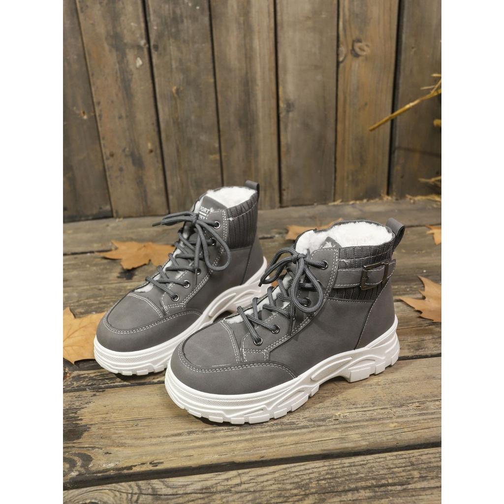 Senhoras, Sapatos de Camurça, Sapatos de Cadarço, Sapatos de Sola Grossa, Botas de Neve, Sapatos Quentes, Sapatos Grossos, Confortáveis, Sapatos Casuais, Botins