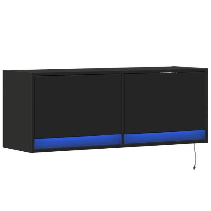 VidaXL Meuble TV mural avec lumières LED noir 100x31x35 cm, meuble TV suspendu au mur, unité TV flottante, support TV mural, 852363
