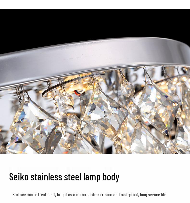Luxurious French Crystal Ceiling Lamp - High-End Stainless Steel Round Fixture for Living Room or Master Bedroom.