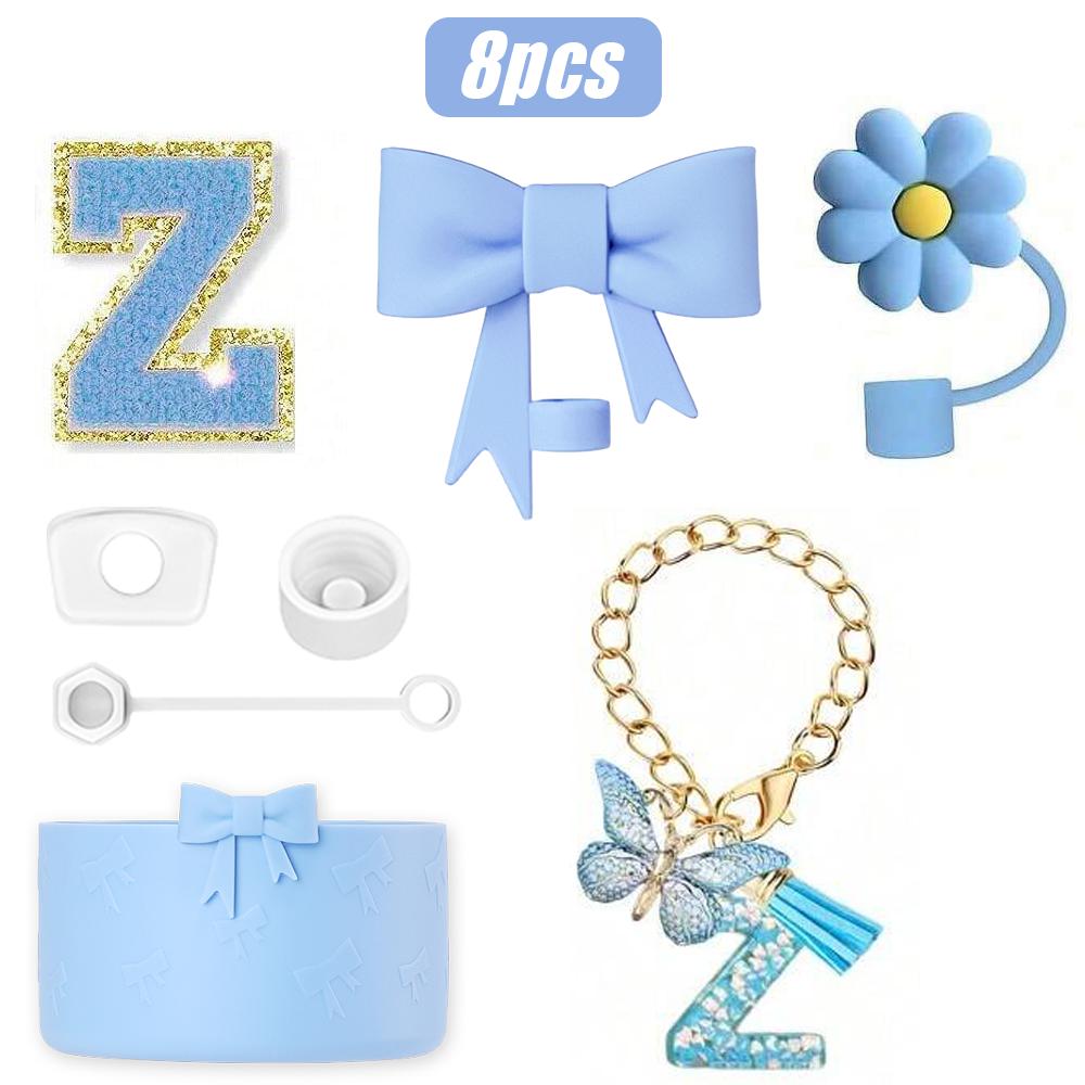 8PCS Cup Accessories Set for Stanley Cup 30oz 40oz, A-Z Initials Decorations, Including Silicone Straw Cover Cap