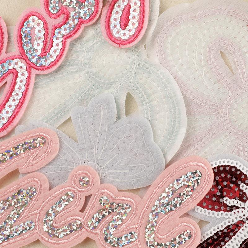 Embroidery label Embroidery patch sticker Badge logo Sequin bow English clothing accessories cloth sticker