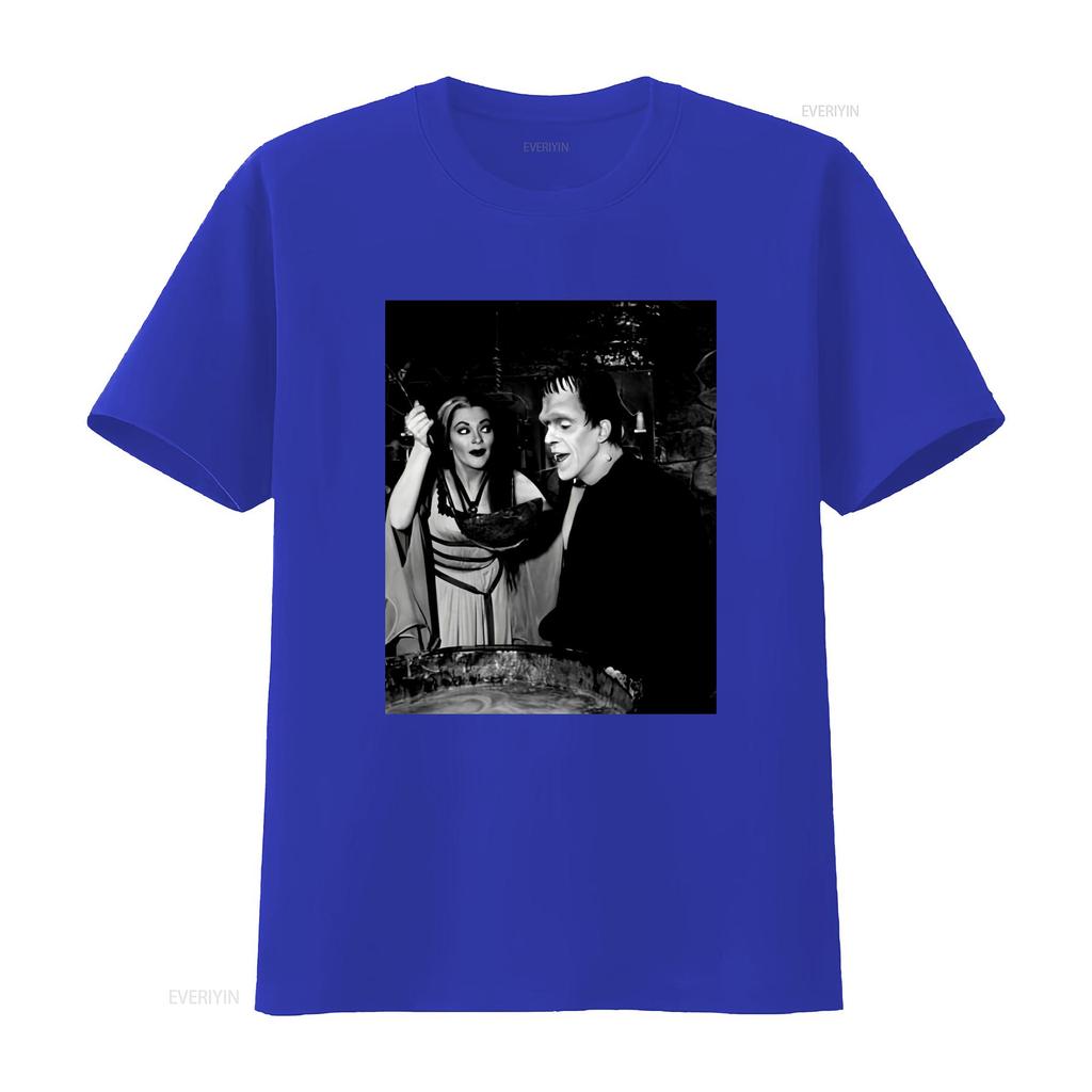 Vintage Retro The Munsters Classic Horror TV Show Black White Print Casual T Shirt Vintage Washed Streetwear Unisex Stylish