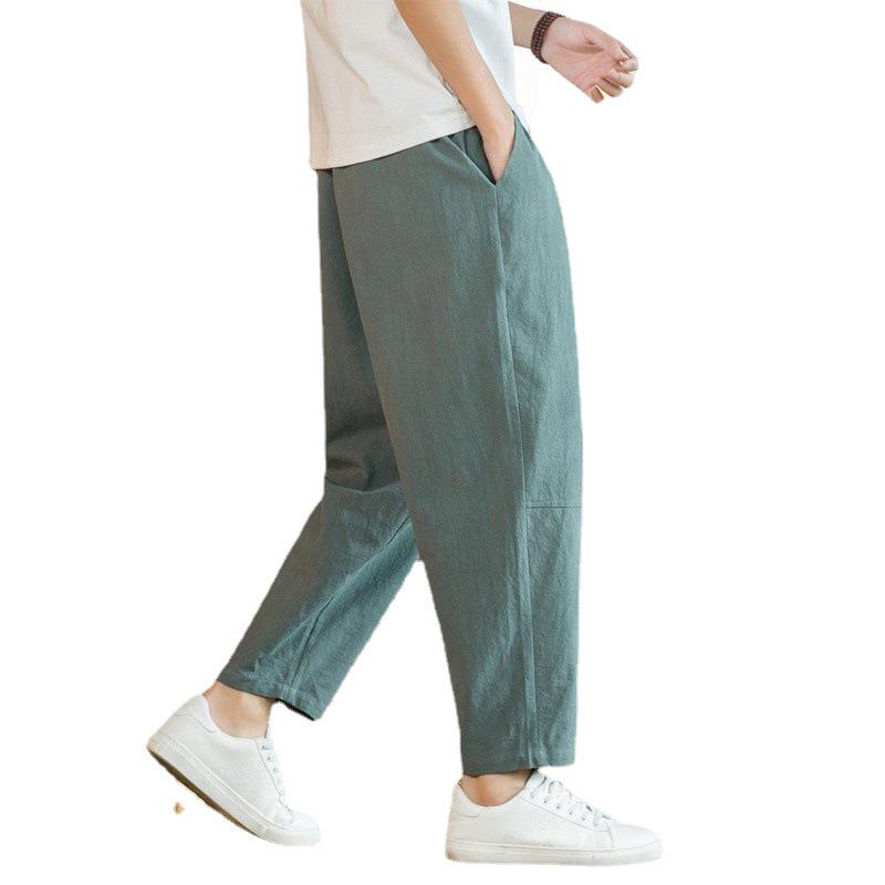 Men's Versatile Cotton Linen Casual Pants - Loose, Nine-Point, Korean Trend, Straight Leg