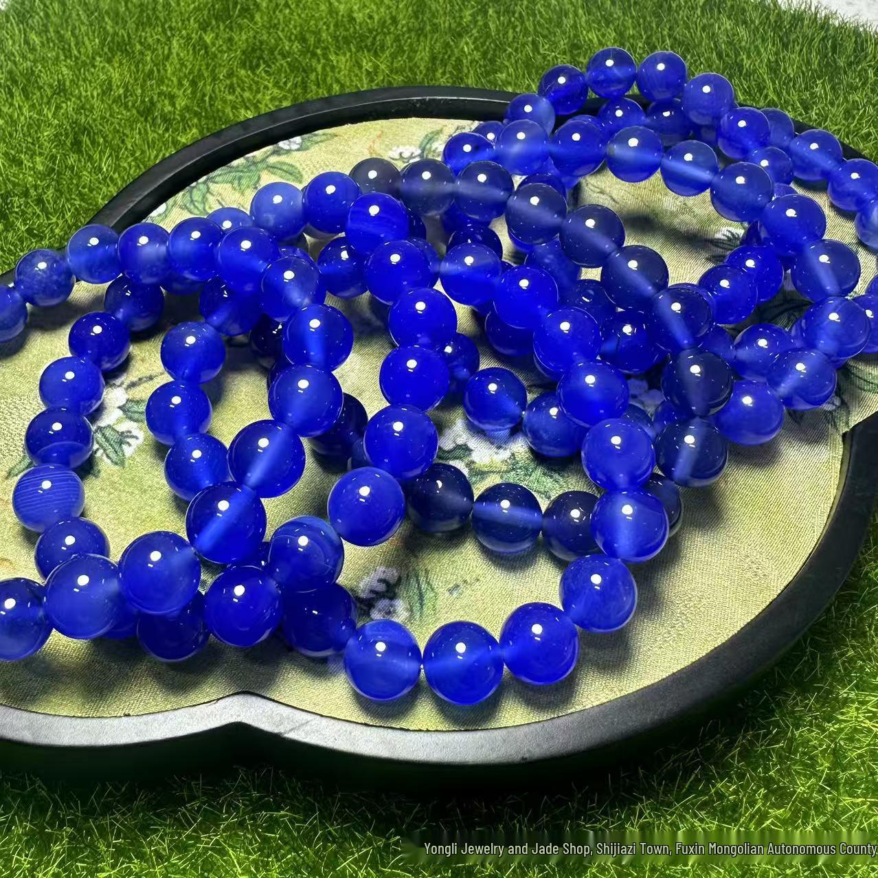 10mm Blue Chalcedony Agate Single Bead Bracelet Blue Agate браслета
