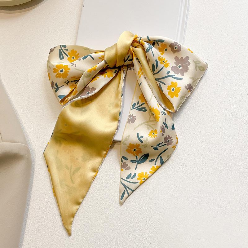 Gentle Yellow Small Silk Scarf Women's Spring Long Streamer Small Scarf Decorative Headband Multi-functional Binding Bag Belt
