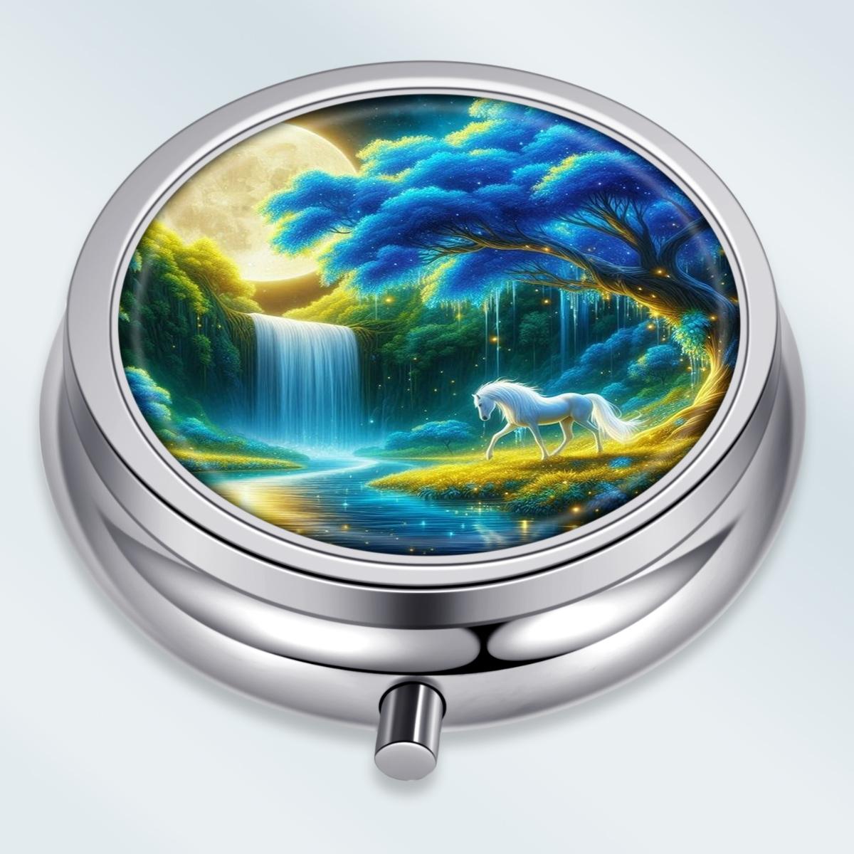 

Portable Pill Box with 3 Compartments, Mini Metal Medicine Organizer Case, Cute Printed Pill Container for Vitamins, Pills, Jewelry, Travel, Daily Use разноцветный