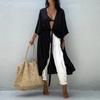 Beach Cover Up Cardigan V-neck Half Sleeve Quick-Drying Breathable Loose Fit Swimwear Coat with Tie Design