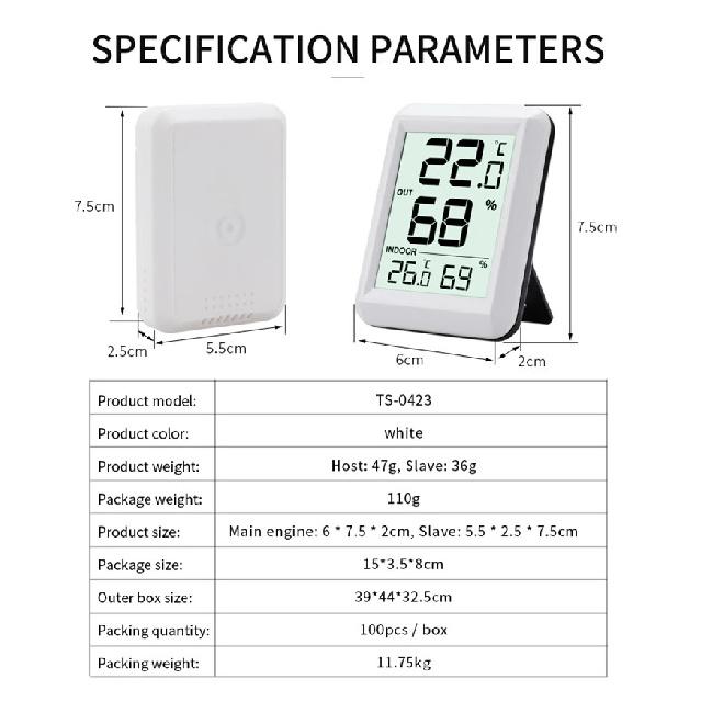 Termómetro Higrómetro Inalámbrico Habitación Bebé Pantalla LCD Digital Monitor de Temperatura y Humedad Estación Meteorológica Interior Exterior Sensor -40C