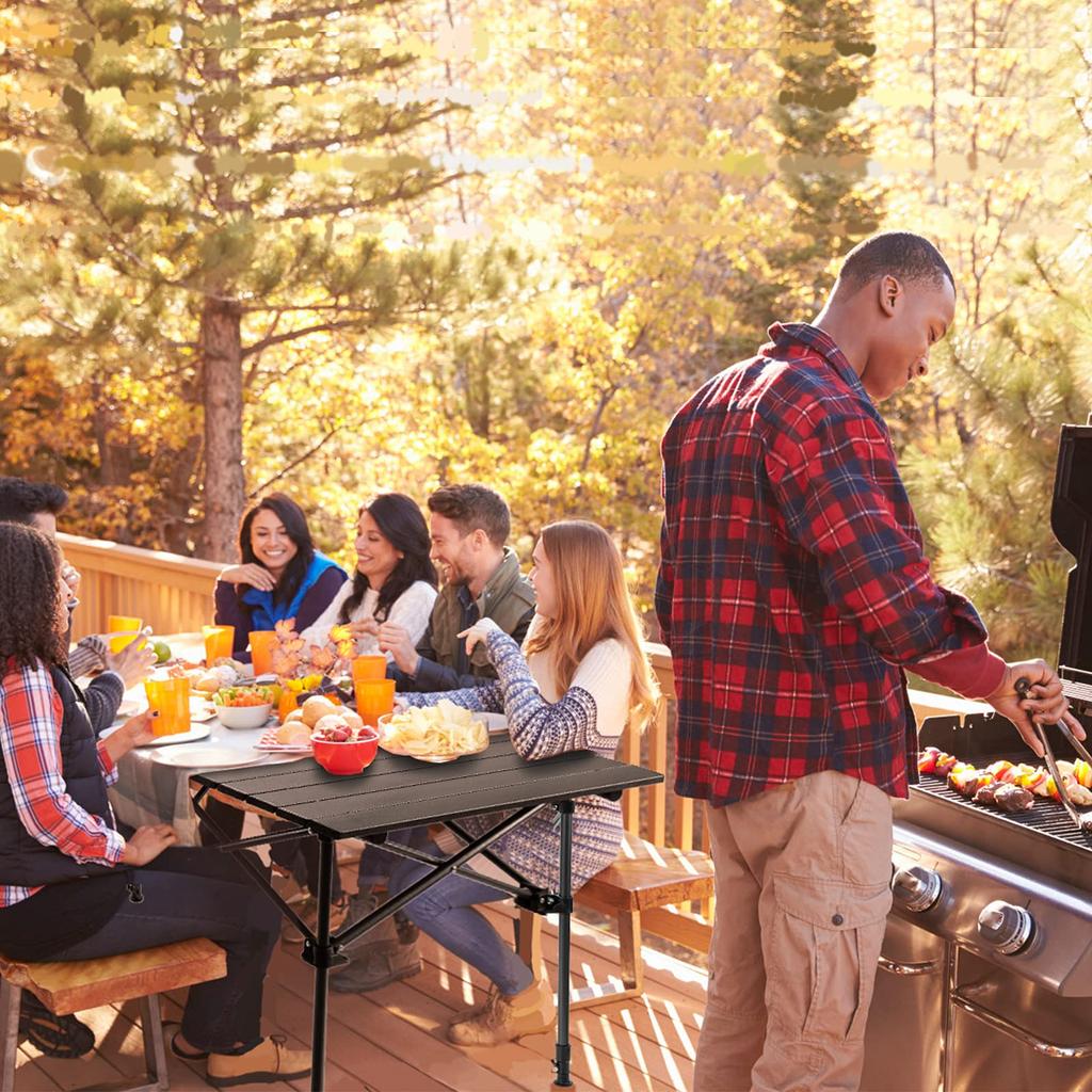 Night Cat Outdoor Table Folding Table Height Adjustable Camping Table Aluminum Roll Table Portable Waterproof Load Capacity 75kg BBQ Easy To Assemble