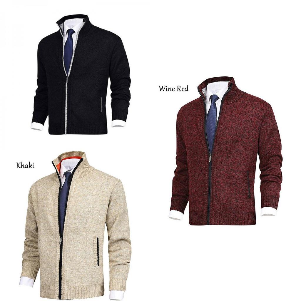 2023wish Men's Fashionable Knitted Cardigan Sweater With Stand Collar Plus Size