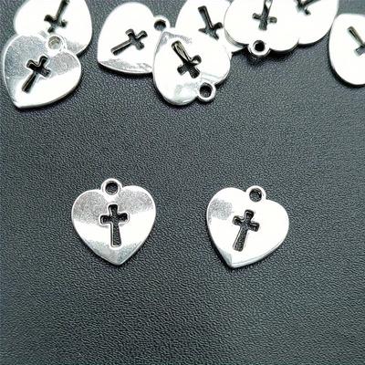 10pcs Antique Silver Heart Cross Pendant, DIY Handmade Charming Charm Pendant, Heart Cross, Jewelry Earring, Bracelet, Necklace