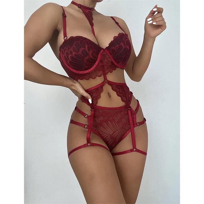 Premium Sense Women Sexy Lingerie Set Of Three See-through Comfortable Garter Pajamas
