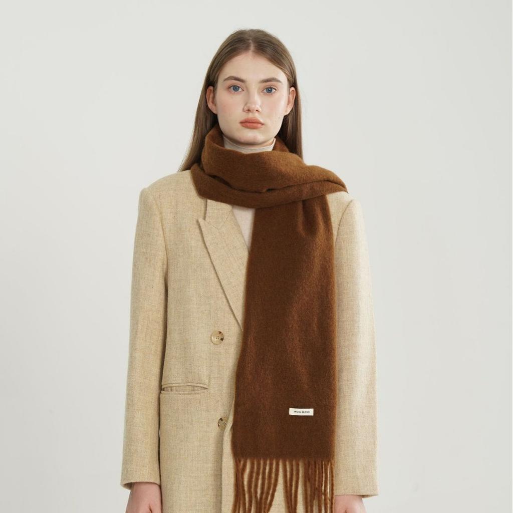 Solid Color Winter Women's Scarf Woven Tassel Wool Blend Versatile Fashionable Warm Thickened Scarf