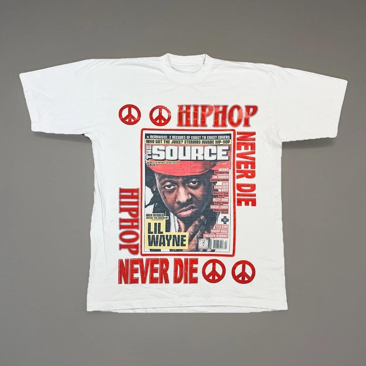 

Летняя винтажная футболка Y2K Lil Wayne Rap размера 2XL Rap Tee Source Magazine Hip Hop Weezy Дышащая Влагоотводящая Универсальная футболка 3XL