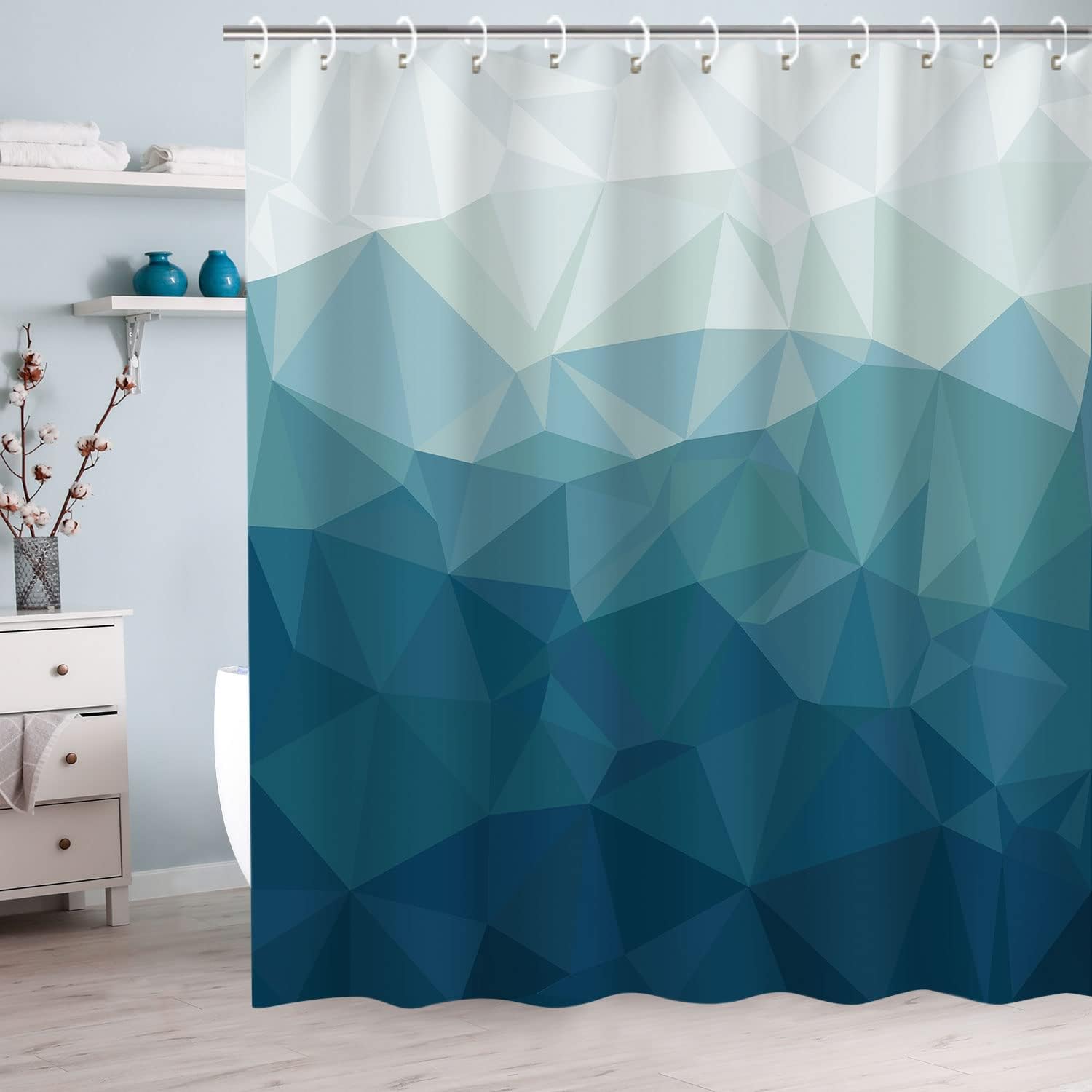 

Rosielily Geometric Shower Curtains - Navy Blue & Grey Ombre Mountain Modern Design For Contemporary Boys Bathroom Decor, 72 X W60H190(CM)-1 Pcs