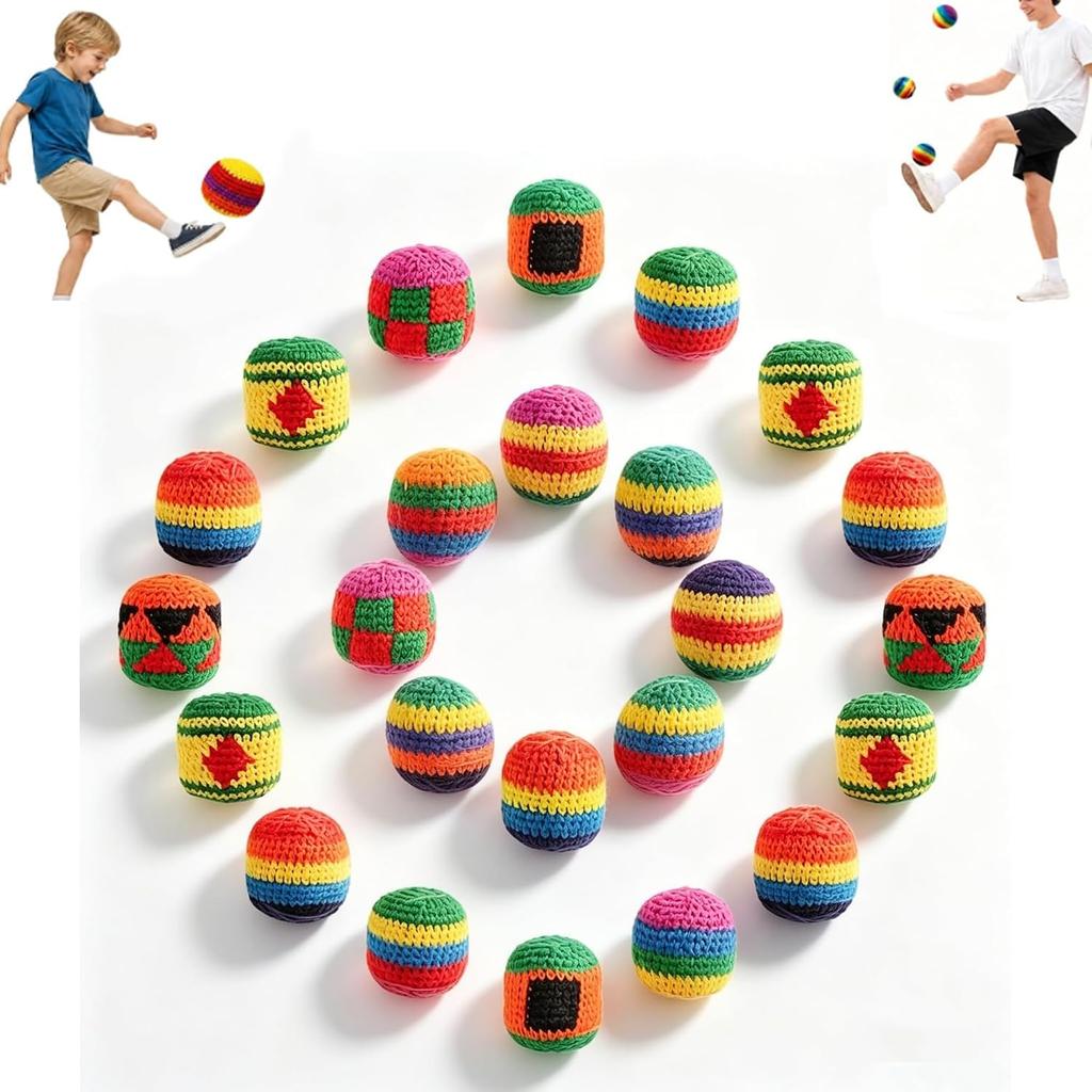 24-teiliges buntes handgehäkeltes Sandsack-Set für drinnen und draußen, lässiges Federball-Koordinations-Trainingsspielzeug für Jugendliche und Erwachsene