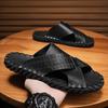 Fashion Italian Hand-stitched Cross Leather Slippers for Men 2024 New Hotel Beach Summer Shoes High Quality Light Flats Male Flip Flops