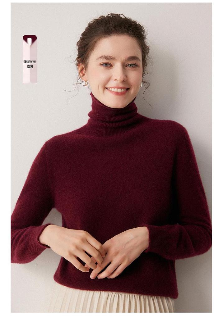 100% Cashmere Women's High Neck Solid Color Loose Fit Sweater for Autumn/Winter