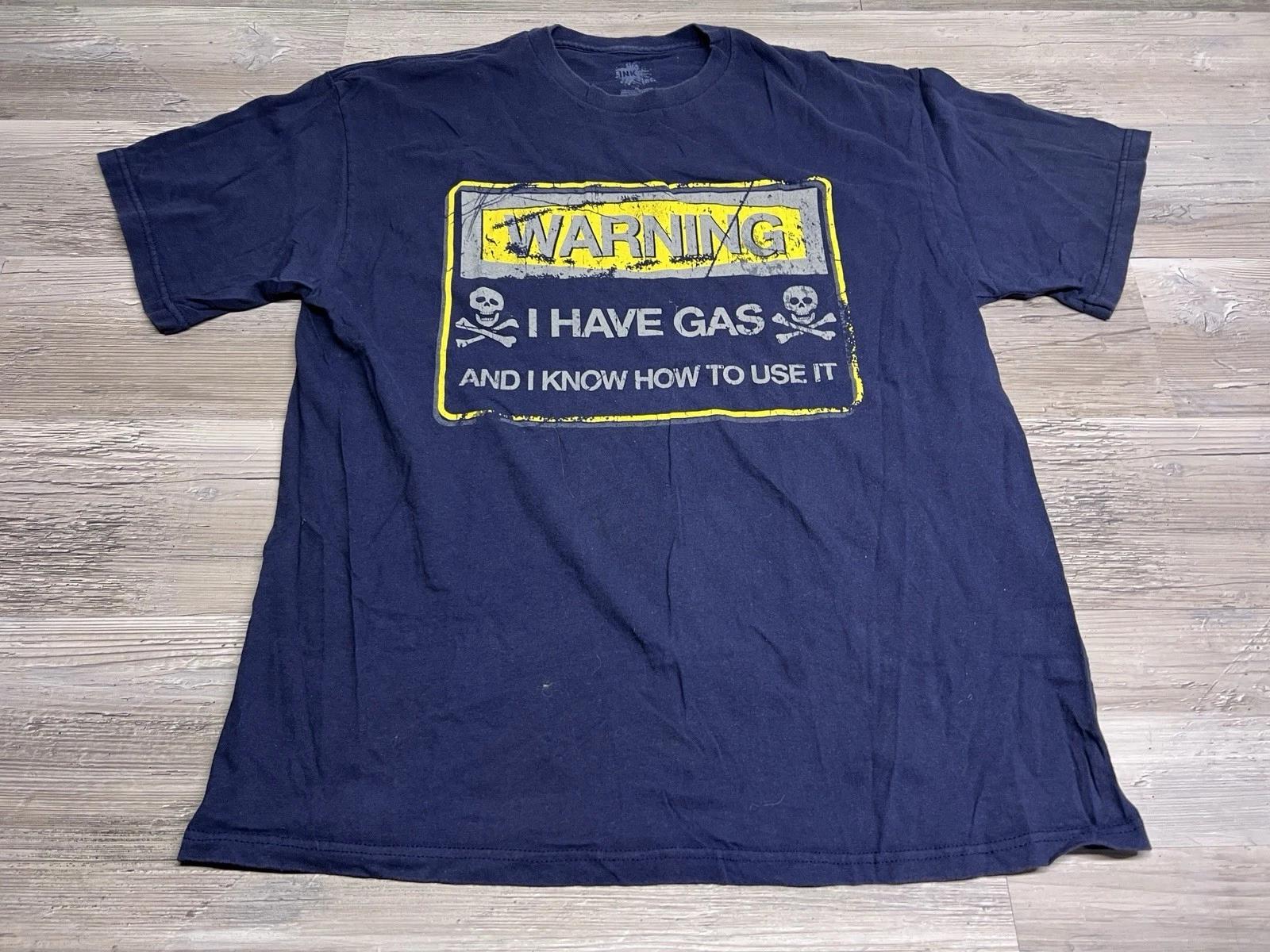 

Vintage Y2K Mall Goth Funny Graphic T-Shirt I Have Gas Warning Skulls Black XL L
