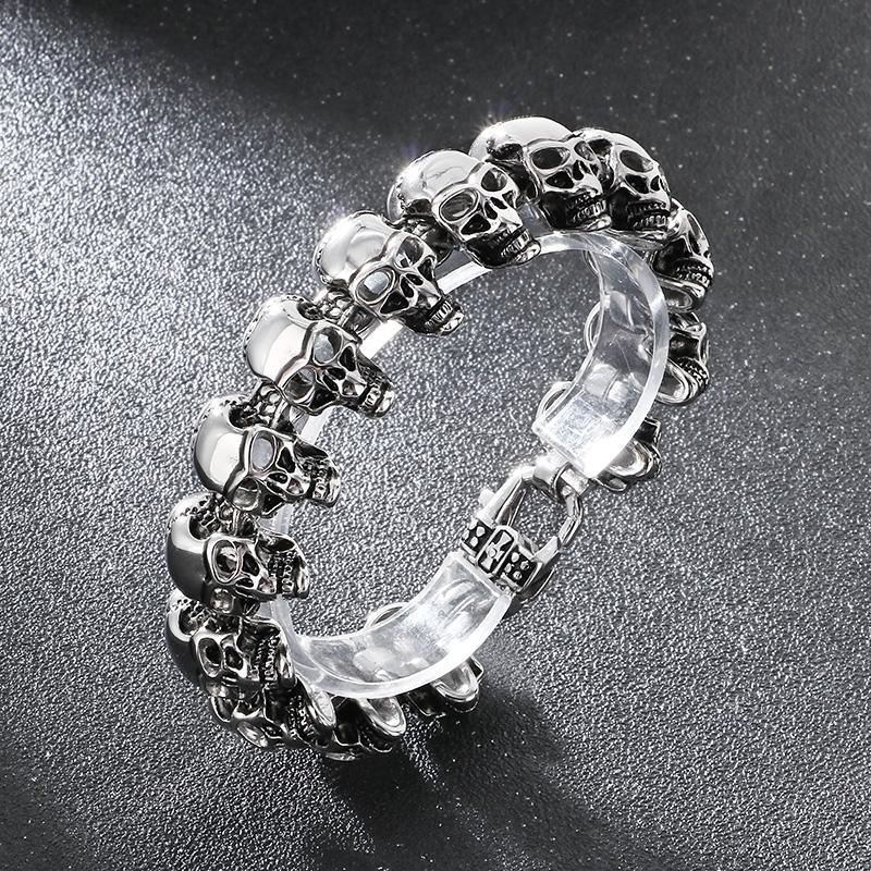 Hip Hop Edelstahl Totenkopf Schweres Armband Herren Gothic Glänzend Großer Totenkopf Accessoires 24mm Massiv Personalisierter Schmuck Geschenk
