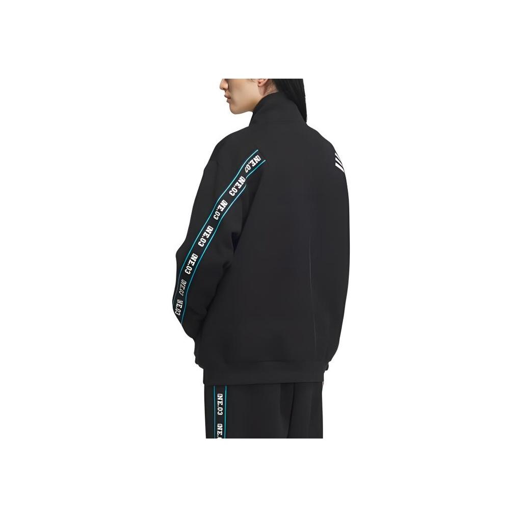 adidas Neo Letter Print Gestreift Colorblock Retro Sport Stehkragen Langarmjacke Herrenjacke Schwarz IK7612