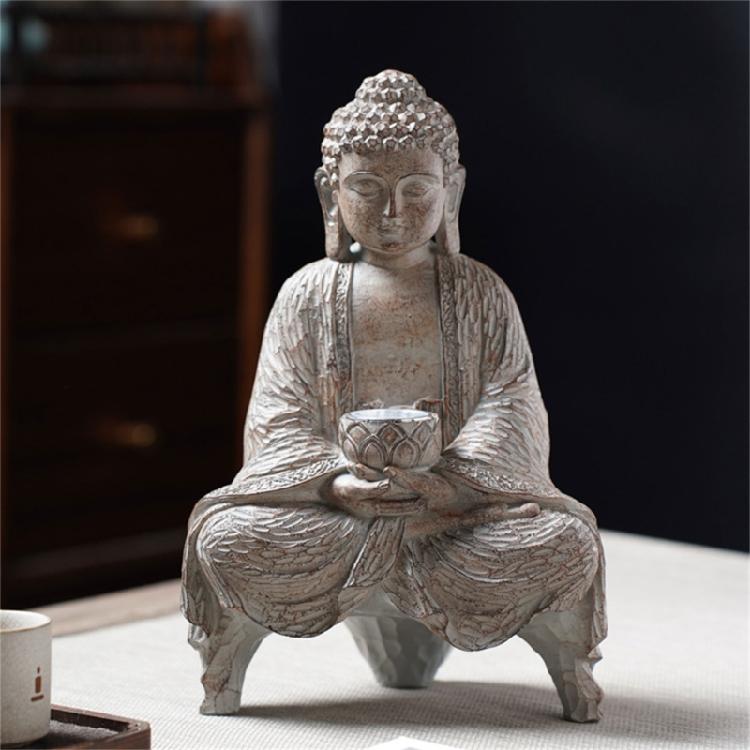 Buddhas Statue with Solar Light Home Garden Decors Sitting Meditating Buddhas Figurines for Outdoor Yard Lawn Ornaments