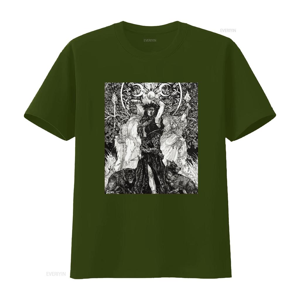 Die Göttin Hekate Tarotkarte Dreifache Wicca-Heidin Mondhexe T-Shirt vintage gewaschenes Oberteil für den Alltag Designer-Kleidung